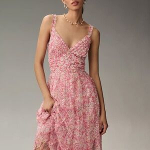 Mac Duggal Sleeveless V-Neck Mesh Midi Dress - Pink 10